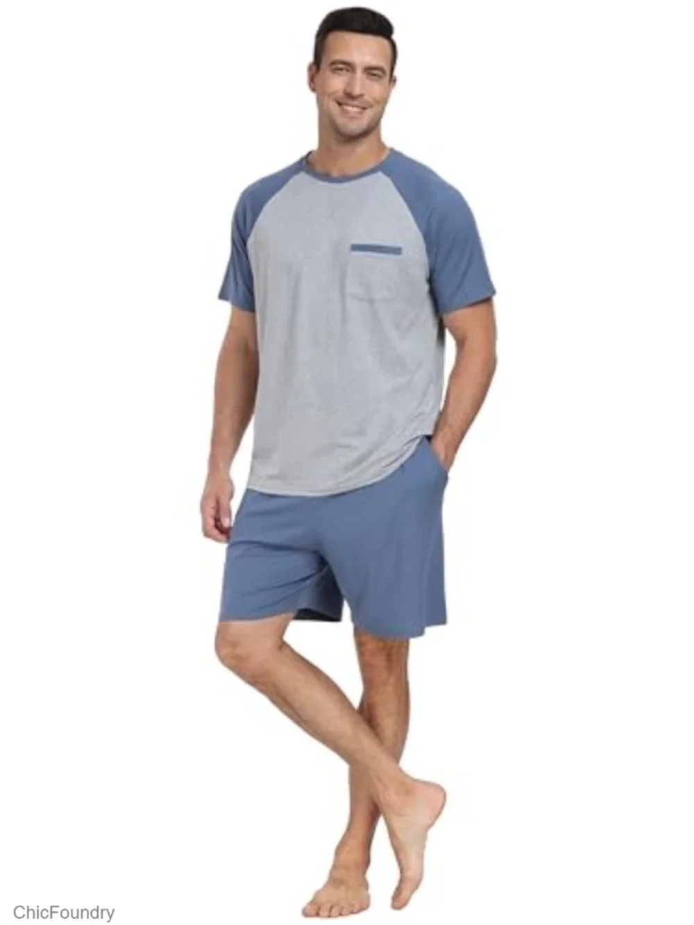 Men's Short Sleeve Pajama Set with Pockets Lightweight Quick Dry Sleepwear